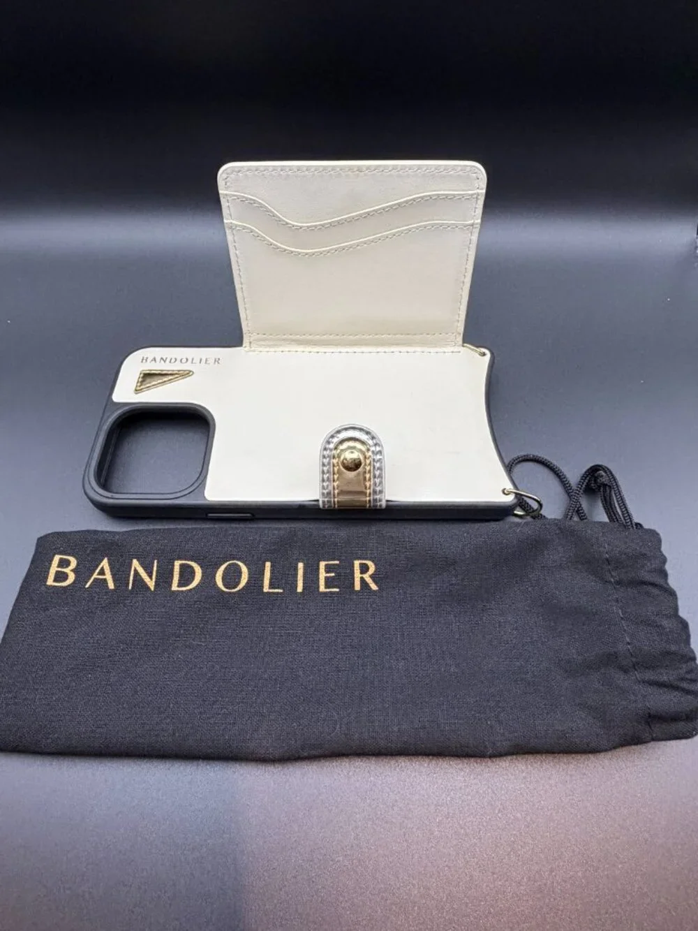 Bandolier Isla MagSafe Ivory/Gold Leather iPhone 15 ProMax Case – Case only